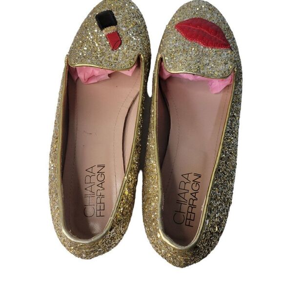 Chiara Ferragni Gold Sparkle Leather Flats (Size 8.5) - Picture 6 of 9